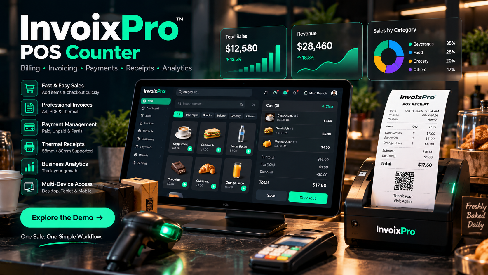 Introducing invoixPro POS Counter: Instant Retail Billing, Real-Time Product Search & Advanced Financial Reports preview